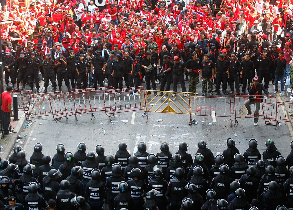 Protesters stand off. Photo from The Big Picture