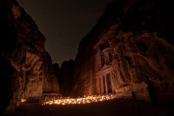 Petra Treasury lit up at night