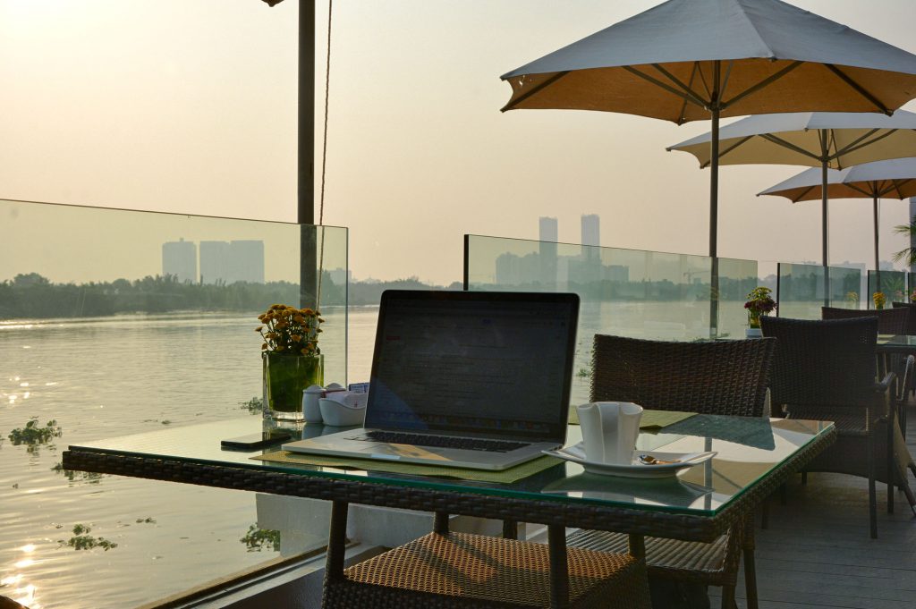 My "Office" earlier this year on the banks of the Saigon River in Vietnam.