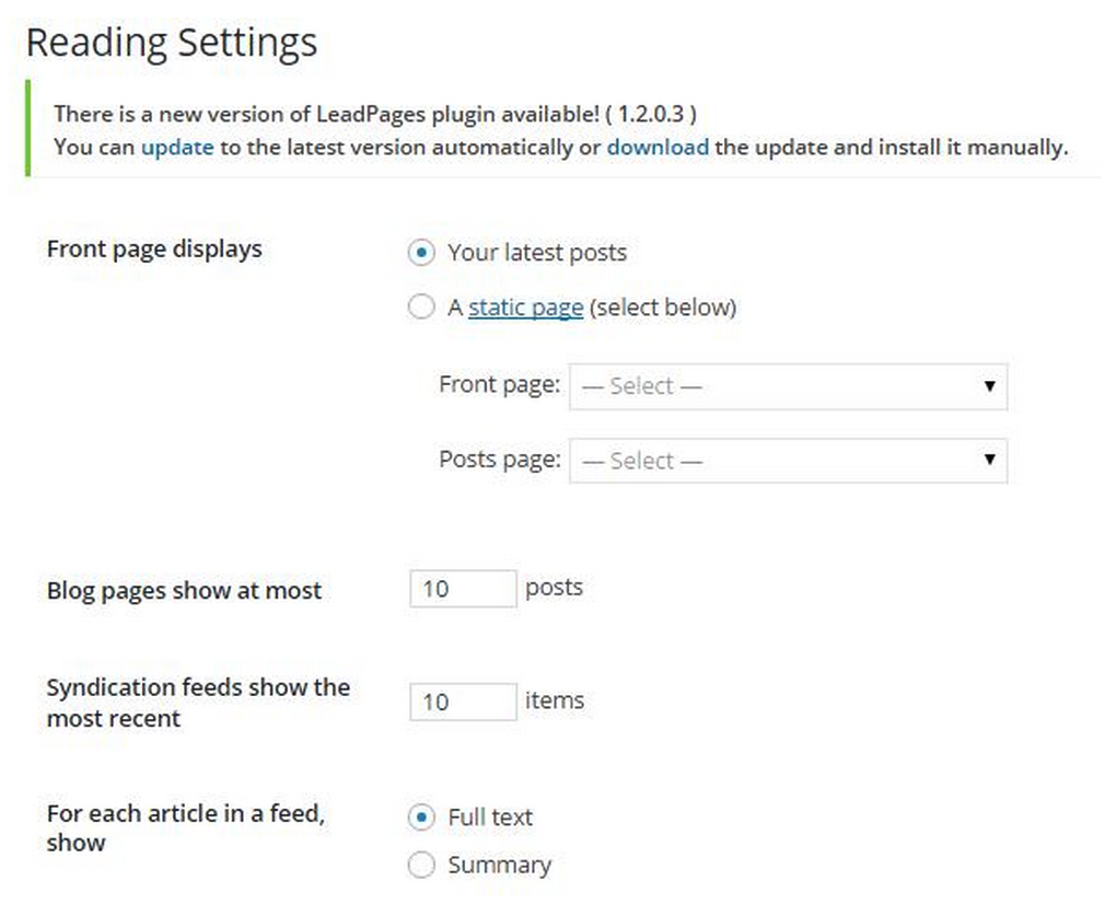 Home Page Settings