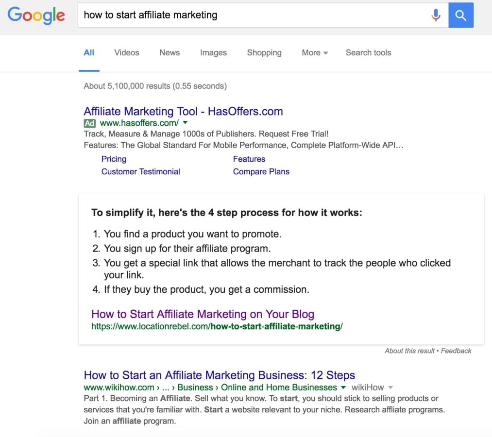 Example of a Google Featured Snippet