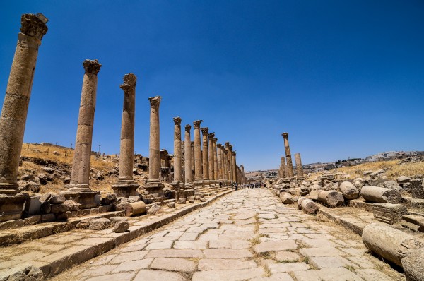 The Cardo Maximus (or main street) in Jerash, Jordan