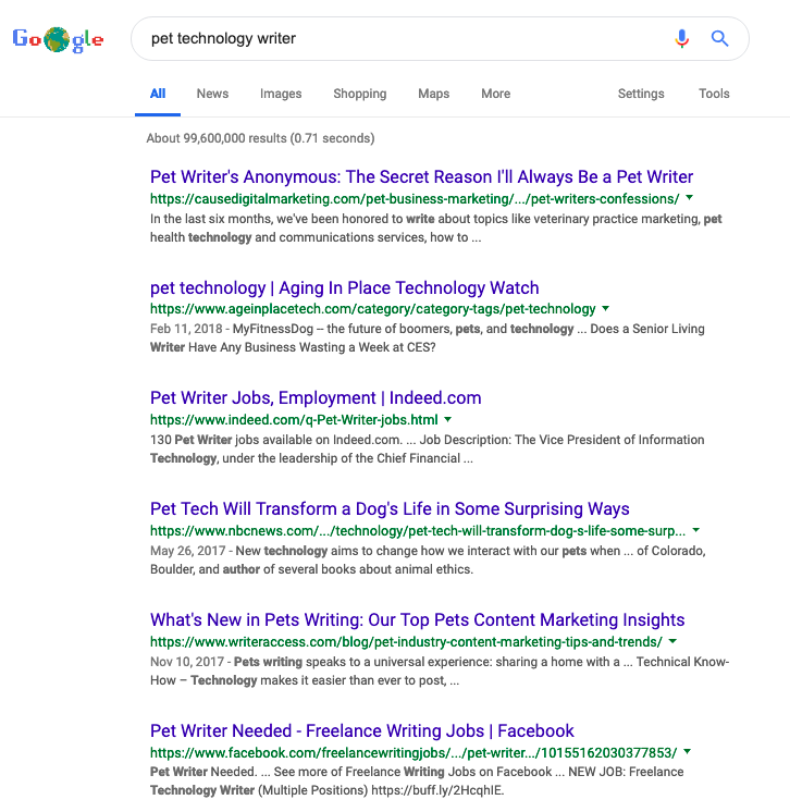 pet technology freelance writing example