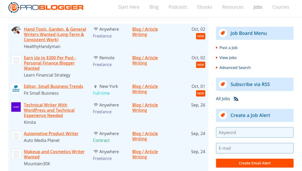 freelance writing job boards problogger