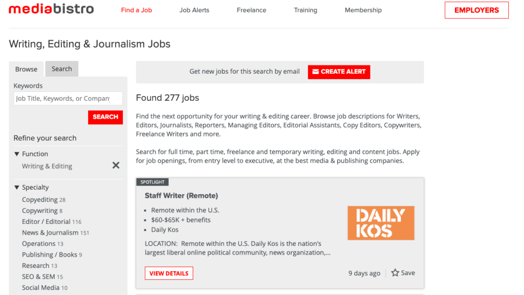 freelance writing job boards mediabistro