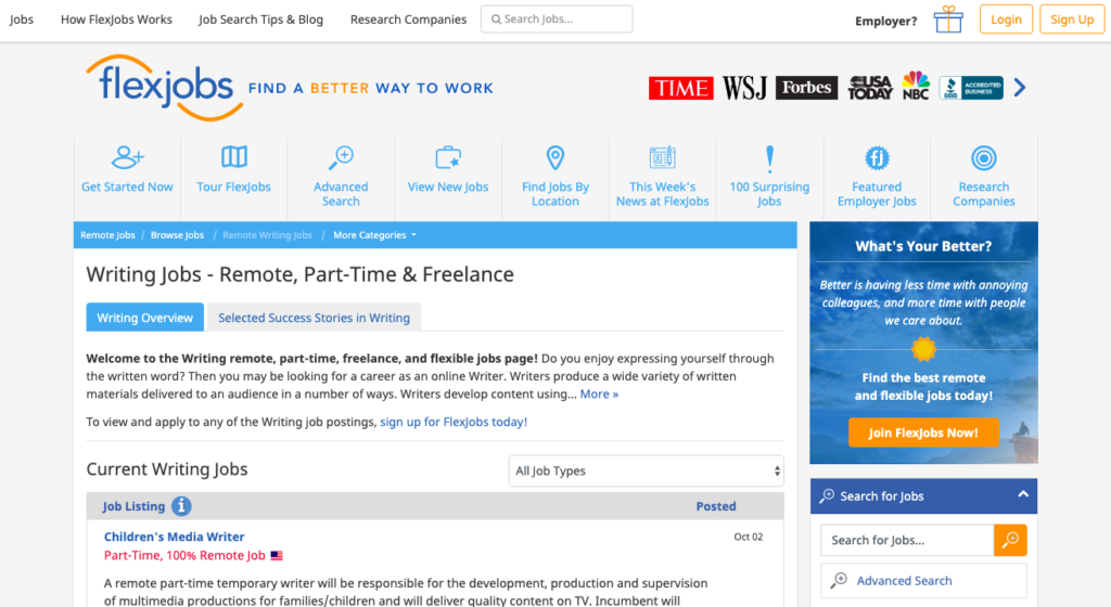 freelance writing job boards flexjobs