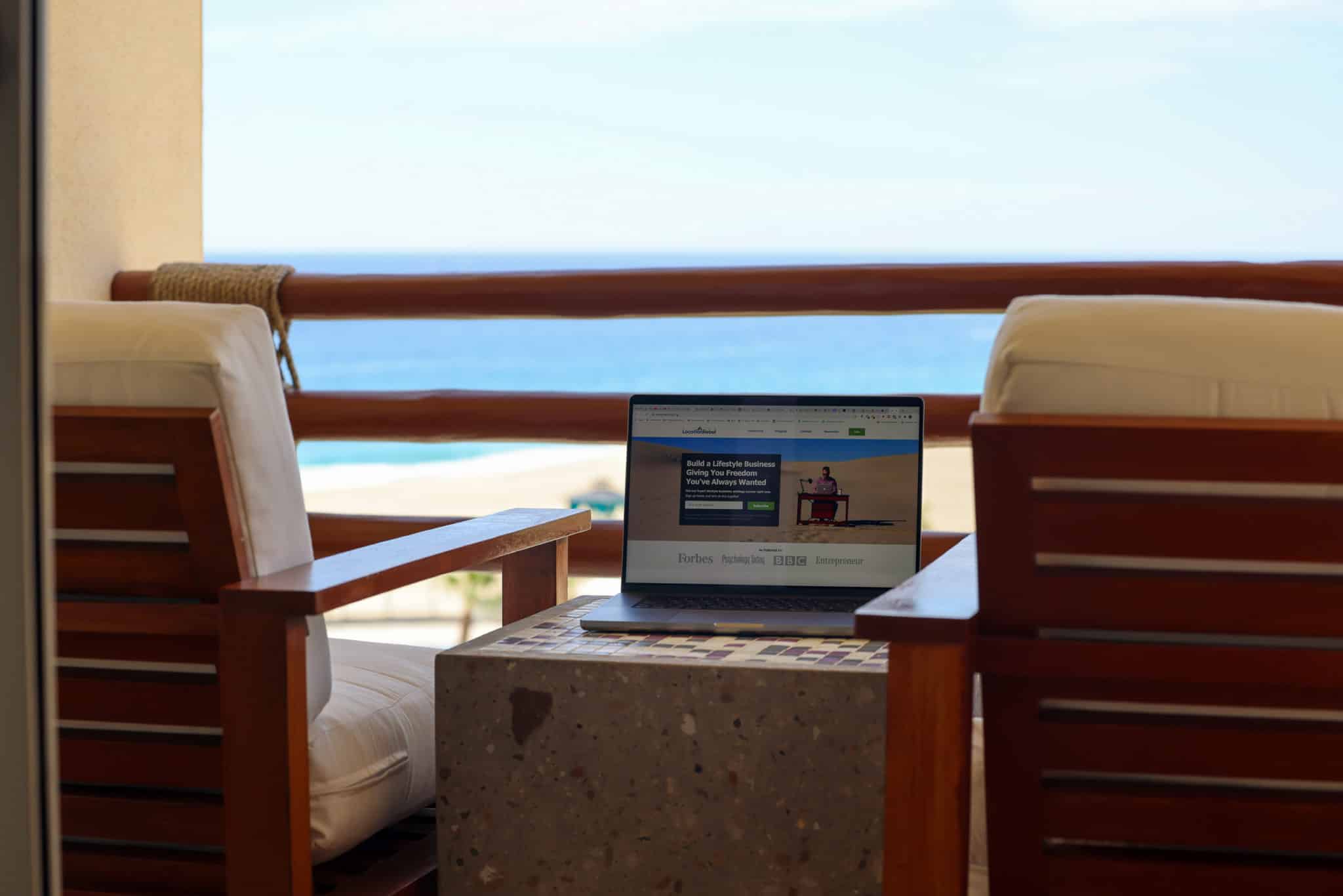 Laptop and ocean view