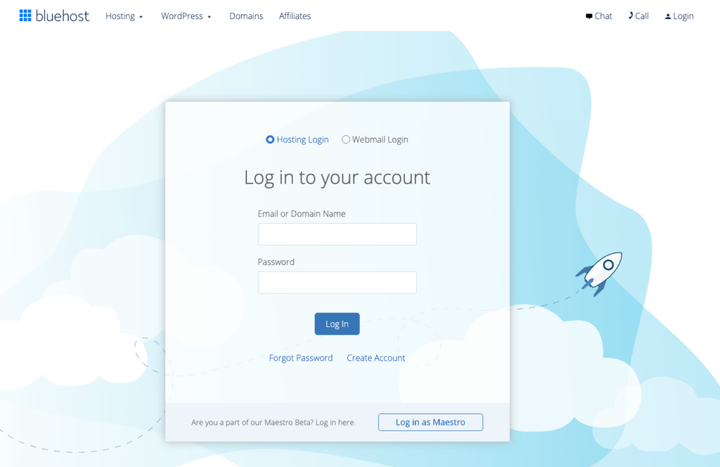 bluehost login page