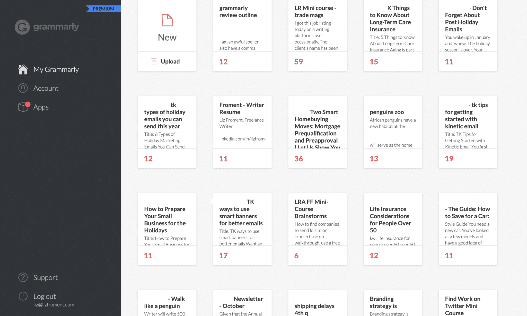 Grammarly dashboard