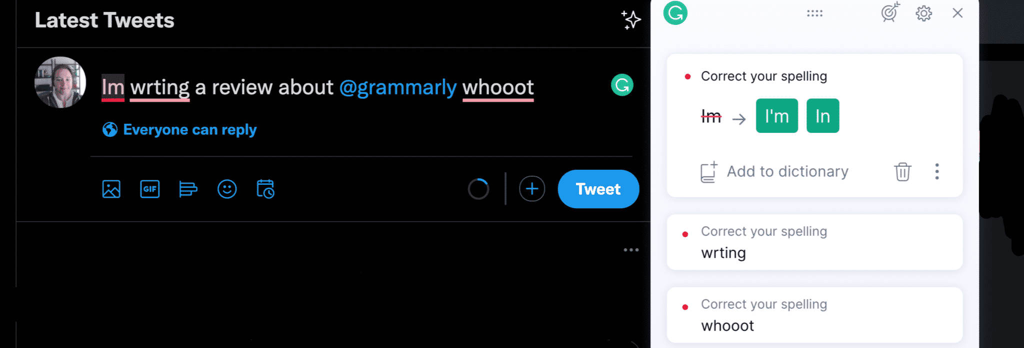 grammarly on social media