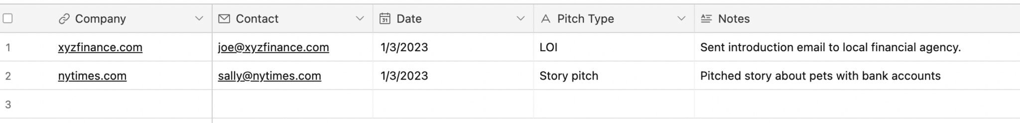 outreach spreadsheet