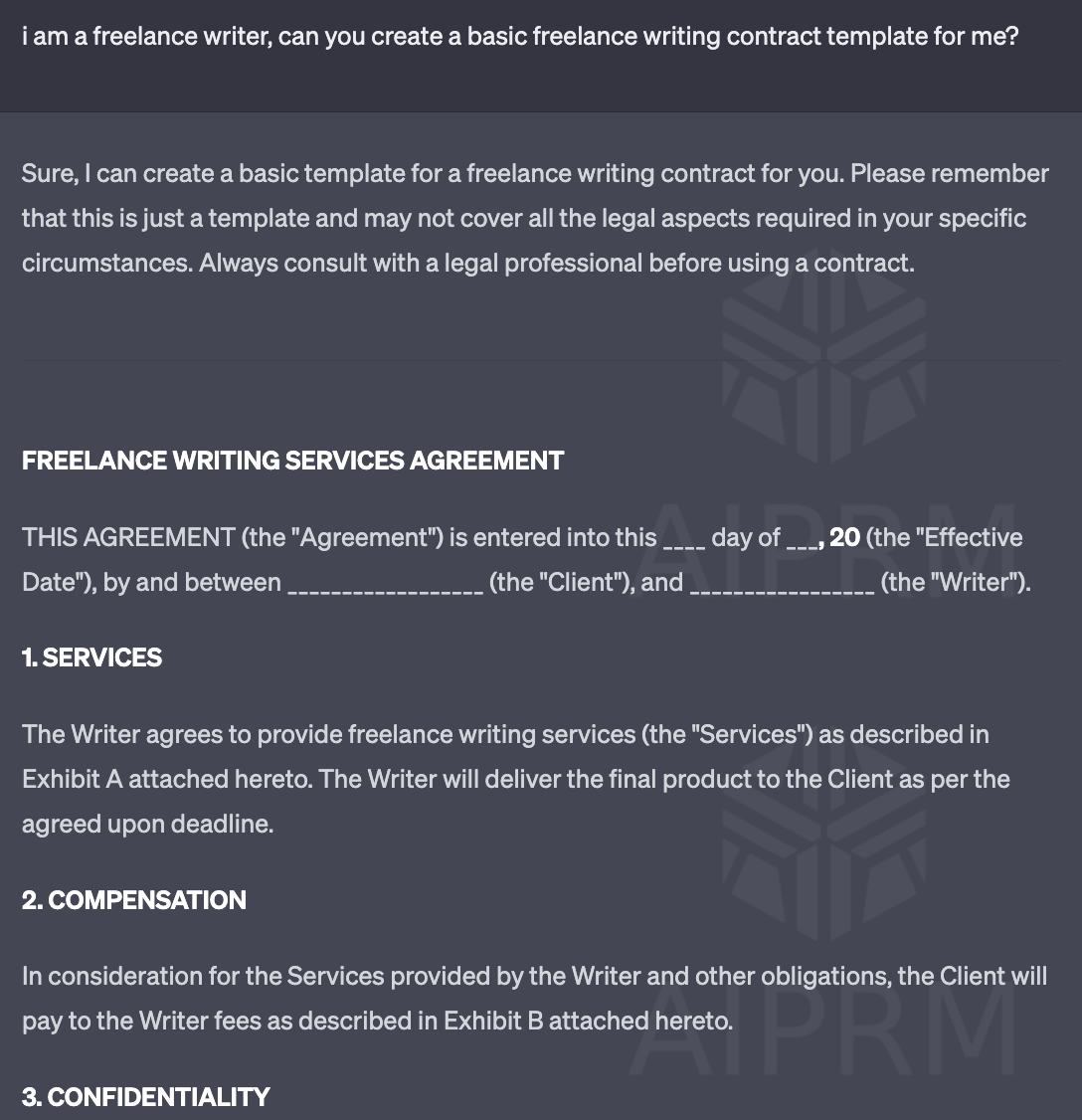 ai tool freelance writing contract template