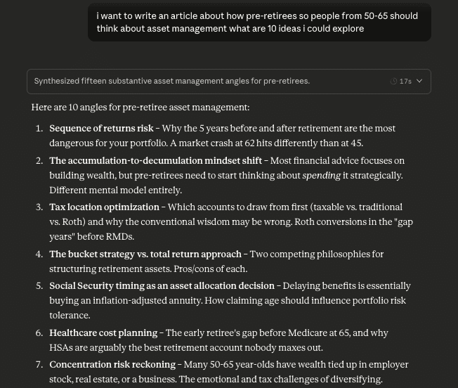 screenshot of claude conversation